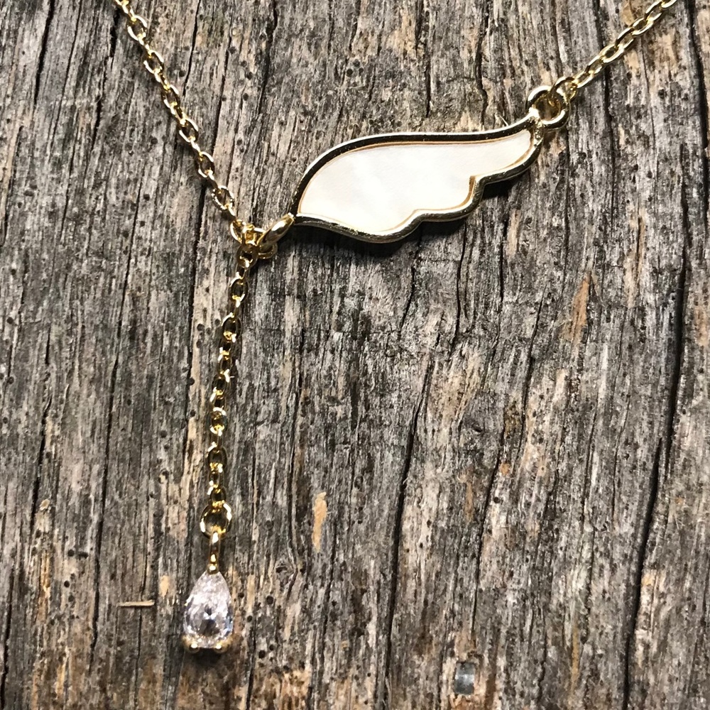 Wing Charm Pendant Necklace Teardrop Jewel